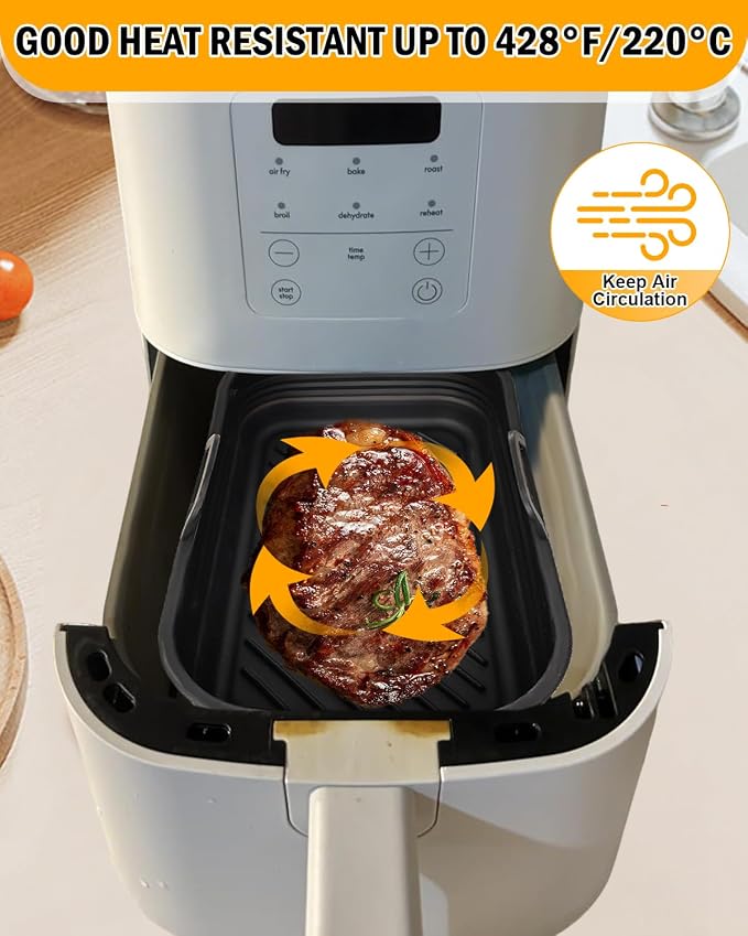 Air Fryer Silicone Liners Collapsible for bella 6Qt(5lb) Slim Air Fryer | 2-Pack Reusable Airfryer Silicone Pot Baking Basket Insert Accessories, Non Stick, Easy Cleaning, Gray+Black