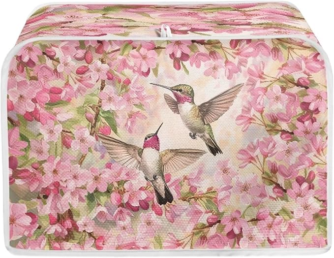 Cherry Birds Pattern 2 Slice Toaster Cover Foldable Kitchen Small Appliance Cover Dust and Fingerprint Protection, Machine Washable Home Kitchen Decor Accessories, Pink