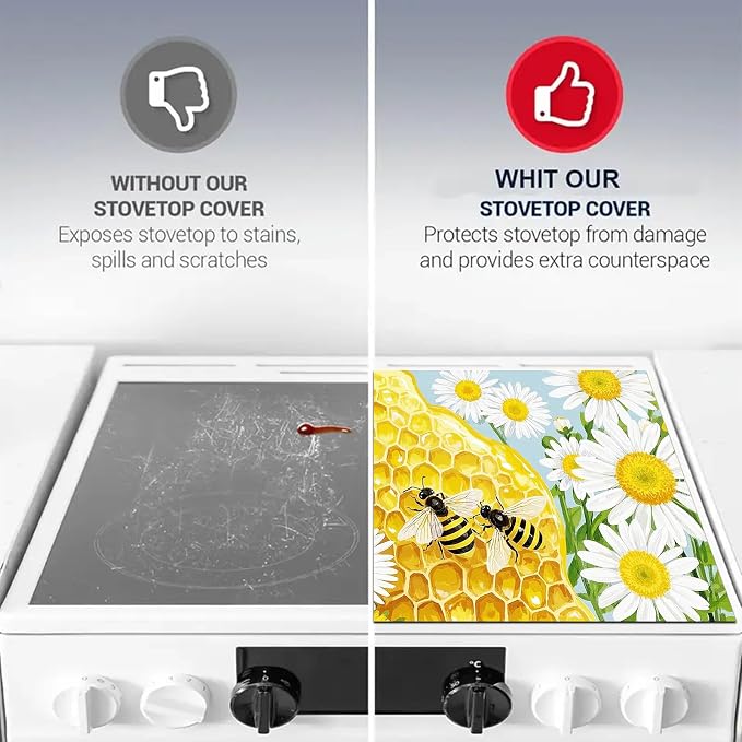 HOMETITUTE Honey Bee Stove Top Cover 28x20 Daisy Honeycomb Mat