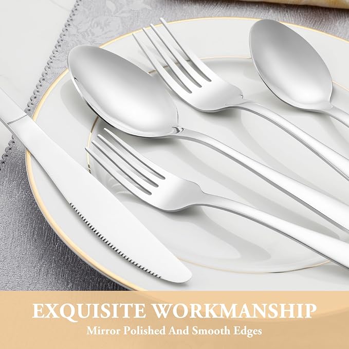 60 Piece Silverware Set Service for 12,Premium Stainless Steel Flatware Set,Mirror Polished Cutlery Utensil Sets,Durable Home Kitchen Eating Tableware Sets,Include Fork Knife Spoon,Dishwasher Safe