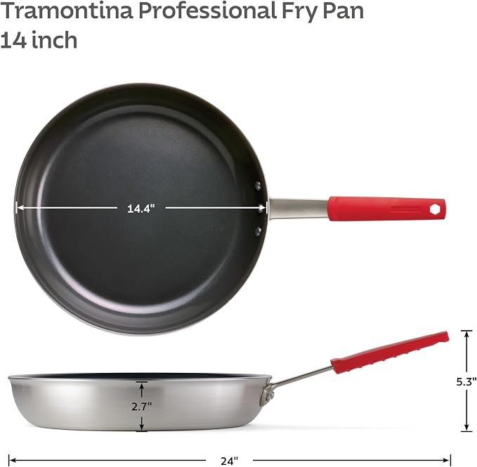 Tramontina Professional 14-Inch Ceramic Non Stick Extra Large Frying Pan | Heavy-Gauge Aluminum Skillet with Ceramic Nonstick Coating, Dishwasher and Oven Safe, Black, Made in Brazil