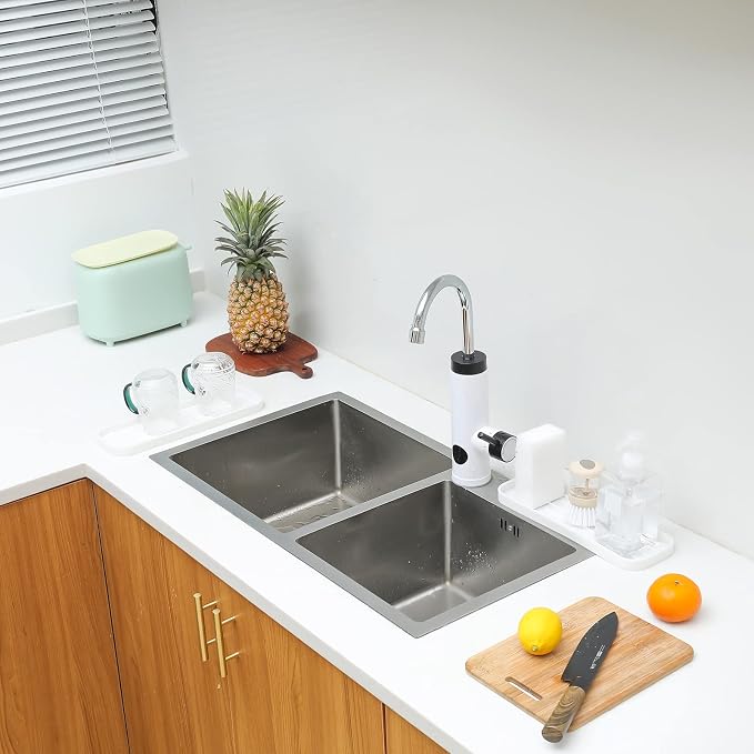 MicoYang Silicone Kitchen Sink Organizer Tray for Multiple Usage,Eco-Friendly Sponges Holder for Kitchen Bathroom Counter or Sink,Dish Soap Dispenser,Scrubber,Bottle,Cup (White, 12"×4")