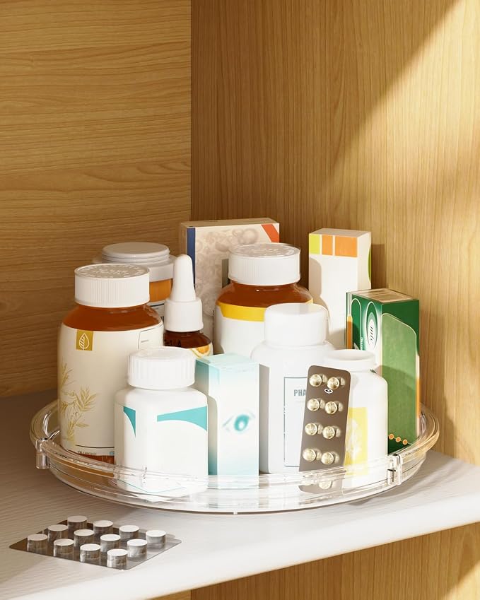 LAMU 4 Pack Lazy Susan Organizer 9 inch Lazy Susan Turntable for Cabinet, Rotating Spice Organization for Cabinet, Kitchen, Table Top, Countertop, Pantry Fridge Organizers and Storage, Clear