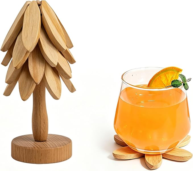 Yuoyar Wooden Tree-Shaped Coasters Set for Coffee Table, Kitchen