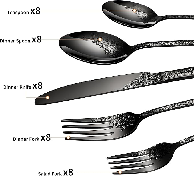 Silverware Set,40-Piece Stainless Steel Flatware Set for 8 | Food-Grade Stainless Steel Cutlery Set,Dishwasher Safe,Mirror Finished Utensil Sets for Home Restaurant,Embossed Pattern-1