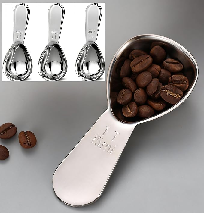 4-Pack Coffee Scoop – 1 Tablespoon (15ml) Stainless Steel Measuring Spoons, Compact Short Handle for Ground Coffee, Tea, and Powder