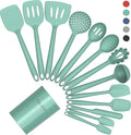 Coukre Silicone Kitchen Cooking Utensils Set, Heat Resistant, 14-Piece | Dishwasher-Safe, Food-Grade Silicone, BPA-Free, Spatulas, Spoons & Turner, Safe for Nonstick Cookware, PureAquaGreen