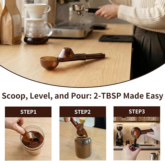 2 Pcs Coffee Scoop with Funnel for Reusable K Cup, 2 TBSP Measuring Spoon | Mess-Free Funnel Design, Sliding Leveler for Precise 2 TBSP, Long Handle for Ground Coffee, Protein Powder & Tea