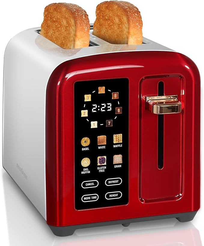 SEEDEEM 2 Slice Stainless Steel Toaster, Touch LCD, 7 Shade, 1350W | 6 Bread Type, 7 Shade Setting, 1.5''Wide Slots, Removable Crumb Tray