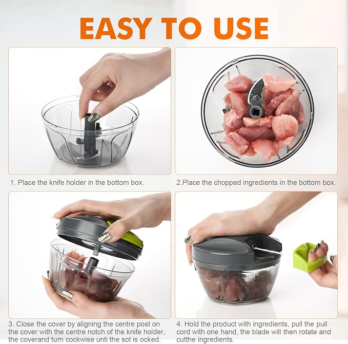 Ibergrif Manual Food Processor Vegetable Chopper, Portable Onion Chopper Garlic Mincer with Hand Pull String Cutter for for Veggies, Ginger, Fruits, Nuts, Herbs, 500ml, for Kitchen, Camping, RV, M501 | BPA-free onion cutter for onions, garlic, fruit an...