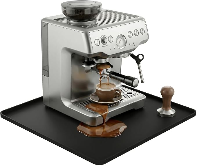 ZJWZLG Silicone Coffee Mat for Countertop, 16x16 inch - Heat Resistant Espresso Machine Mat with Raised Edge, Non-Slip Waterproof Station Pad, Compact Coffee Bar & Kitchen Accessories - Black