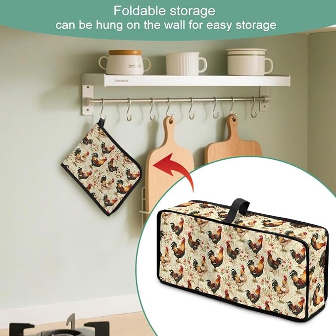 ZDCUSTOM Slim Toaster Dust Cover 2 Slice, Long Slot Toaster Bread Maker Machine Cover Stain Resistant Dust-proof Kitchen Small Appliance Decor Rustic Rooster