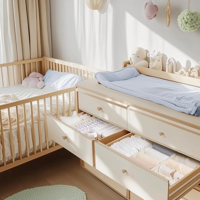 Drawer Organizer Clothes, 21 Pack Dresser Organizer for Baby Clothes, Underwear, Sock - Foldable Closet Organization and Storage Dividers Bins for Nursery, Bedroom (Beige)