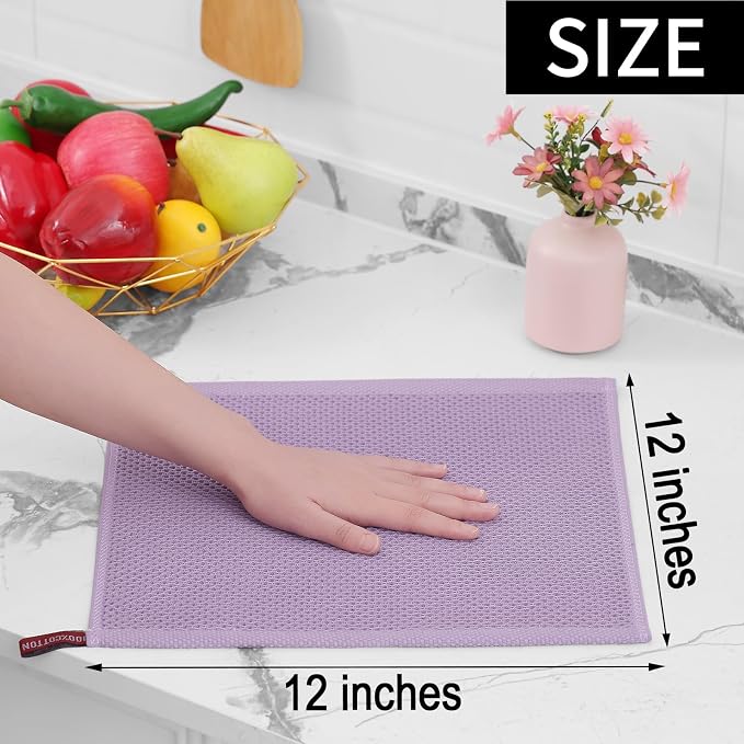 Homaxy 100% Cotton Waffle Weave Kitchen Dish Cloths 6-Pack, Lavender | 12 x 12 Inches, Ultra Soft Absorbent Dish Towels, Quick Drying Dish Rags with Hanging Loop