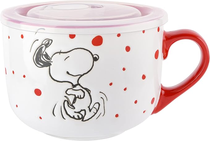 Peanuts Freckled Joy Soup Bowls 23 oz Stoneware with Clear Lids 4 Pack Assorted Colors Kitchen Food Storage