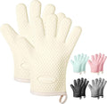 MAD SHARK Silicone Oven Mitts with Fingers Heat Resistant 450°F in Kitchen | Waterproof & Non-Slip Oven Gloves,Cotton Lined Silicone Kitchen Mitts for Baking Cooking Barbecue,Women (White)