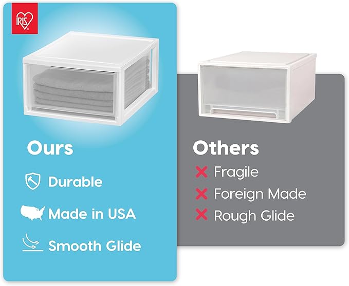 IRIS USA 2-Pack 30 Qt. Stacking Drawer Organizer with Sliding Drawer, White | Store clothing, accessories, pantry items, and household essentials around your home with organized storage solutions