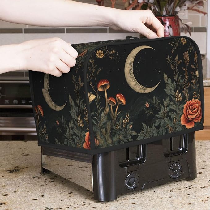 2 Slice Toaster Cover Botanical Flower Moon Vintage Dust Proof Washable Kitchen Appliance Cover with Pocket, Oxford Fabric Countertop Toaster Protector for Standard Toasters Small Appliances