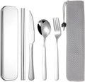 316 Stainless Steel Travel Utensils Set with Case - Food Grade Reusable Cutlery for Work, Camping, Picnic, Lunch Box - Include Fork, Knife, Spoon, Chopsticks