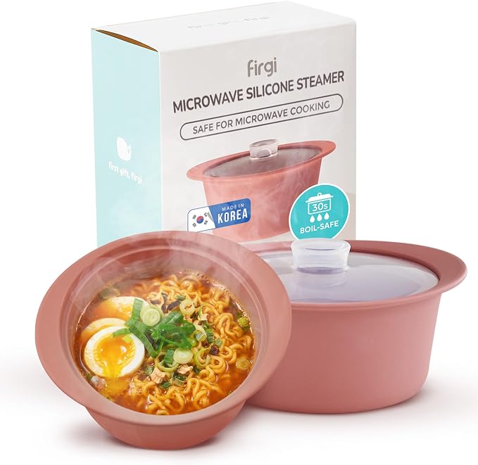 40oz Platinum Silicone Microwave Steamer Pot with Handle & Lid - Korean 100% Food-Grade Steamer Bowl, Heat-Resistant Cooker with Steam Holes, Easy Clean, Dishwasher Safe, Dry Rose
