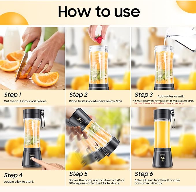 Personal Size Portable Blender Make Smoothies - Mini Blender 12oz Juice Cup | Powerful Blending with 6 Stainless Steel Blades, BAP-Free, Lightweight, Easy Clean,Suit in Travel/Office/Gym/Picnic/ Sports