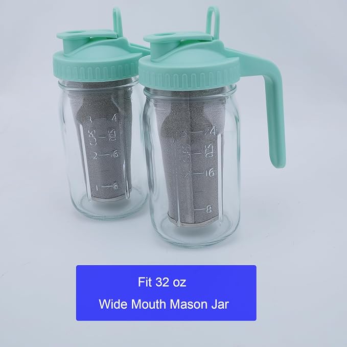 Fermus Set of 2 Cold Brew Coffee Filter for 32oz / 1Quart Wide Mouth Mason Jar Infuser 304 Stainless Steel Strainer with Seal Ring Design for Grounds Tea Fruit Coffee Filter