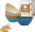 Wheat Straw Bowls 26oz, Unbreakable Ramen Bowl Set of 6, Oval Plastic Bowls for Salad, Pho, Cereal, Microwave & Dishwasher Safe Soup Bowl for Kitchen, Camping, RV, Party - Multi