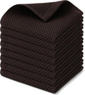 Kitinjoy 100% Cotton Waffle 8-Pack Kitchen Towels, 12" x 12", Dark Brown | Ultra Absorbent, Super Soft, lightweight, Quick Drying Dish Rags for Washing Dishes