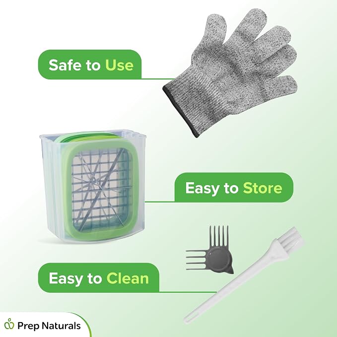 Prep Naturals Medium Stainless Steel French Fry Cutter | Manual French Fry & Potato Cutter - Stainless Steel Blades, Chop Box & Safety Glove Included (3-in-1)