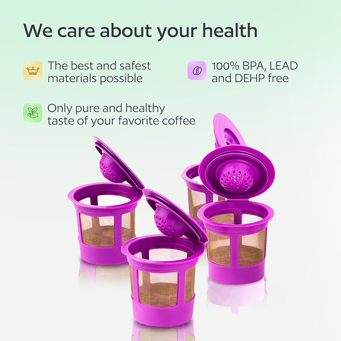 4 Reusable K Cups for Keurig Coffee Makers - BPA Free Universal Fit Purple Refillable Kcups Coffee Filters for 1.0 and 2.0 Keurig Brewers (Pack of 2)