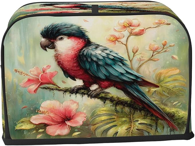 2 Slice Toaster Cover Parrot Oil Painting Floral Toaster Covers Two Slice Wide Slot Waterproof and Dustproof Covers for Wide Slot Toasters and Small Appliances Kitchen Decor Gifts