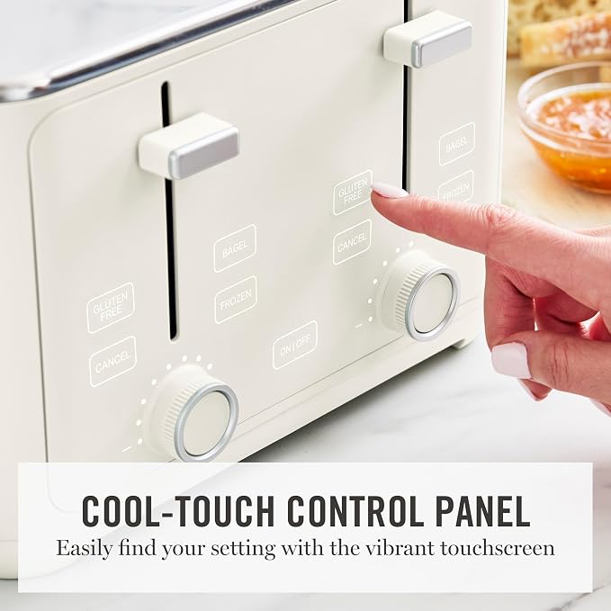 Martha Stewart 4-Slice Toaster, 3 Presets & 10 Shade Settings, Linen Cream | Gluten-Free, Bagels, Extra-Wide Self Centering Slots, Waffles & Artisan Bread, Shade Memory, Cord Wrap & Removable Crumb Tray