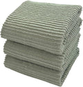 Sage Green Kitchen Hand Dish Towels, Set of 3, 100% Cotton, 18" x 28" | Terry Loop Ribbed Textured, Soft & Absorbent Cleaning Cloth, Quick Dry, Multipurpose for Everyday Use