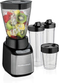 Hamilton Beach MultiBlend Blender for Smoothies with BPA Free 32 oz. Jar | 8oz Grinder for Nuts & Spices | 2 Portable Personal Blender Travel Cups | 650 Watts | Black and Stainless | 52400