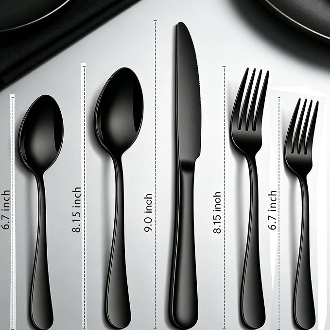 20 Pcs Black Silverware Set, Stainless Steel Flatware Set for 4 Food Grade Cutlery Utensil Set Include Knife Fork Spoon Mirror Polished Dishwasher Safe
