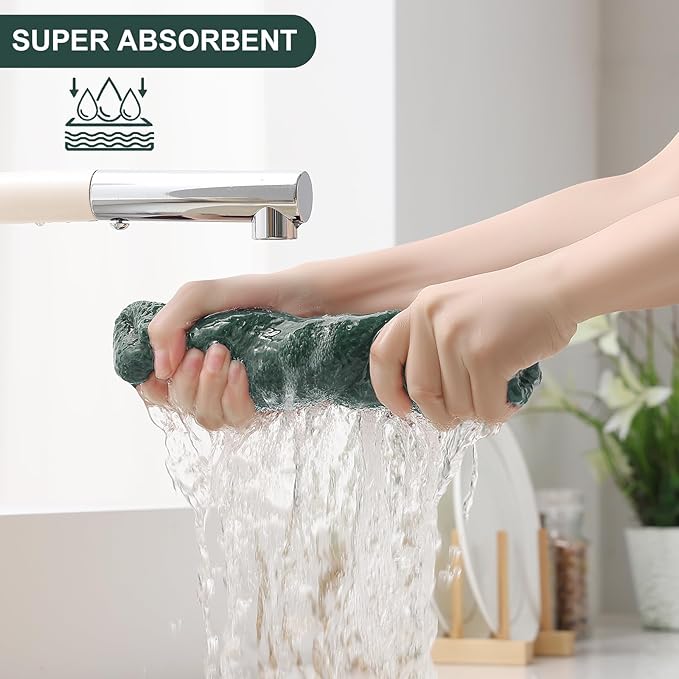 Homaxy 8 Pack 100% Cotton Kitchen Towels and Dishcloths Set, Blackish Green | 12 x 12 Inches and 13 x 28 Inches Kitchen Towels Set, Ultra Soft Absorbent Dish Cloths for Washing Dishes