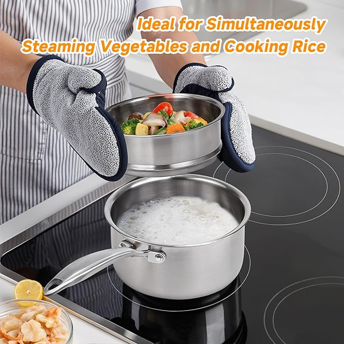 Ohtomber 2.5 Qt Tri-Ply Stainless Steel Saucepan with Steamer Basket & Lid | Nonstick, Saucepan with Stay-Cool Handle, Induction Safe, Medium Cooking Pot, Ideal for Vegetables, Oatmeal, Daily Steaming