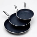 Ammeloo Hybrid Tri-Ply Stainless Steel Frying Pans Set, 8"/9.5"/11" Cooking Pans, Non Stick Frying Pans and Skillets, Chef Pan, Non Toxic, Dishwasher Safe, Induction Compatible, Blue Interior