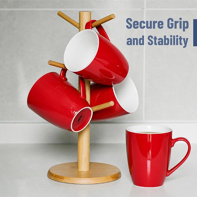 BTaT- Porcelain Coffee Mugs Set, 16 Ounces, 4 Pack, Red Ceramic Coffee Mugs with Handle, Restaurant Cups for Mocha, Tea, Cappuccino, Cocoa, Cereal, Mug Gift Set, Dishwasher and Microwave Safe