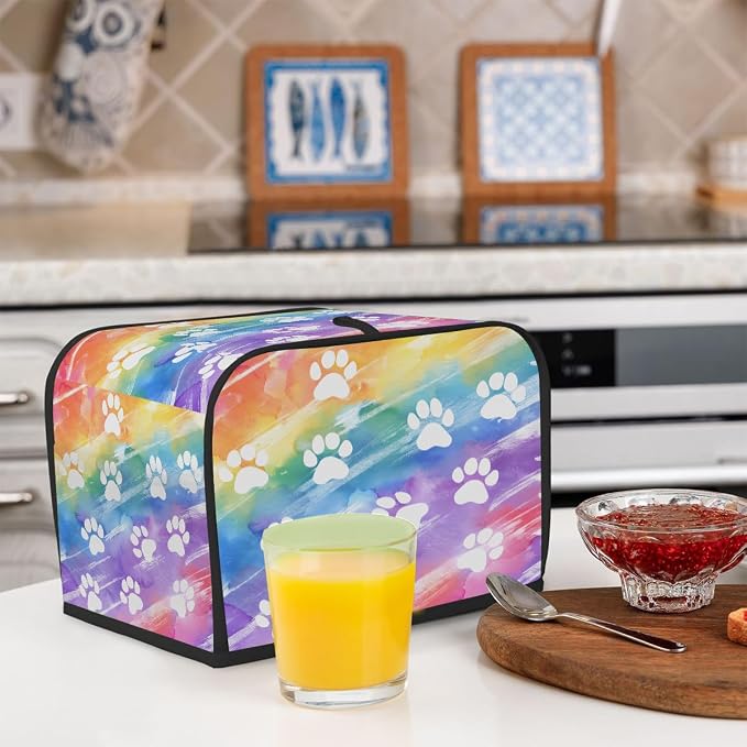 2 Slice Toaster Cover rainbow cute paw print Toaster Covers Two Slice Wide Slot Waterproof and Dustproof Covers for Wide Slot Toasters and Small Appliances Kitchen Decor Gifts