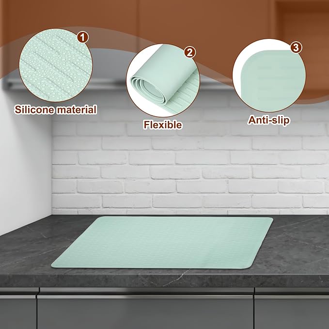 PATIKIL 30 x 21 Inch Stove Top Cover for Electric Stove, 1Pcs Silicone Stripe Mat for Glass Top Cover Non-Slip Glass Cooktop Protector for Kitchen Oven Dish Drying Mat, Light Green