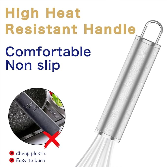 OYV White Silicone Whisk Set of 3, 8/10/12 Inch, Non-Scratch | BPA-Free Silicone, Heat Resistant Up to 480°F, Stainless Steel Core, Dishwasher Safe, Nonstick-Safe
