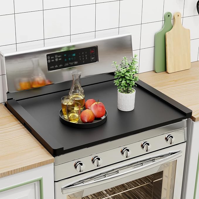 Noodle Board Stove Cover Wood(Ready to Use), Stove Top Covers for Electric Stove, Gas Stove, Wooden Decorative Rustic Kitchen Serving Tray, for Range Stovetop, Cooktop, 30'' * 22'', Black