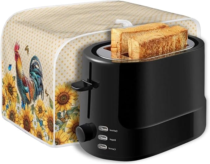Rooster Sunflower Print Toaster Cover - Dustproof & Waterproof 2 Slice Small Appliance Cover