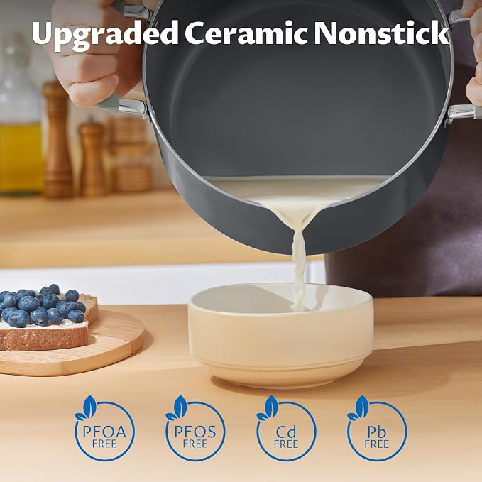 BEZIA 10QT Non Stick Stock Pot with Lid, Ceramic Large Cooking Pot for Soup | Stay-Cool Silicone Handles, Oven Safe & Easy Cleanup, for All Stovetops, for Big-batch Pasta Sauce, Multi-portion Curries