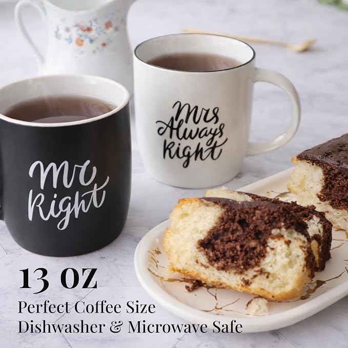 Triple Gifffted Mr Right and Mrs Always Right Coffee Mugs Gift Set, 13oz | Gifts for Couples, Wedding Anniversary, Engagement, Christmas, His & Hers, Bride and Groom, Parents, Newlyweds Bridal Shower