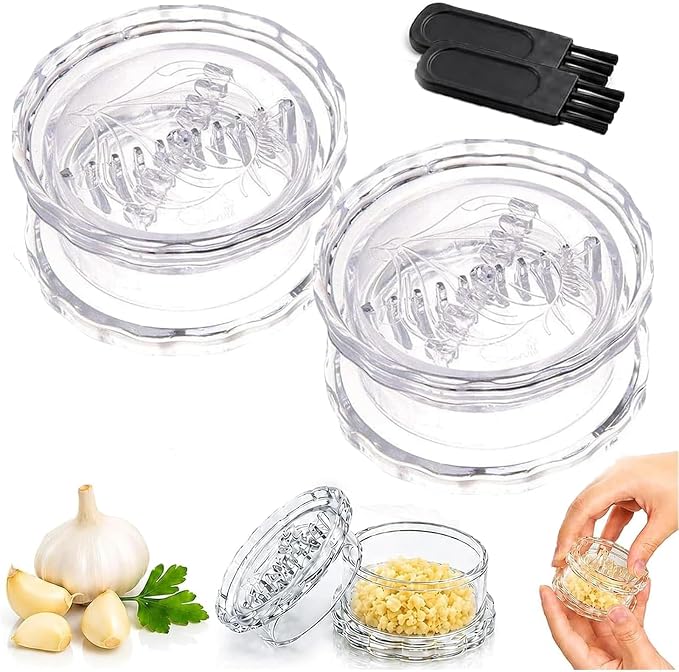 2PCS Transparent Manual Garlic Twist, Multi-Functional Mincer & Grinder for Garlic, Onion, Ginger, Herbs, Nuts, Impact Resistant Kitchen Gadget & Home Accessory