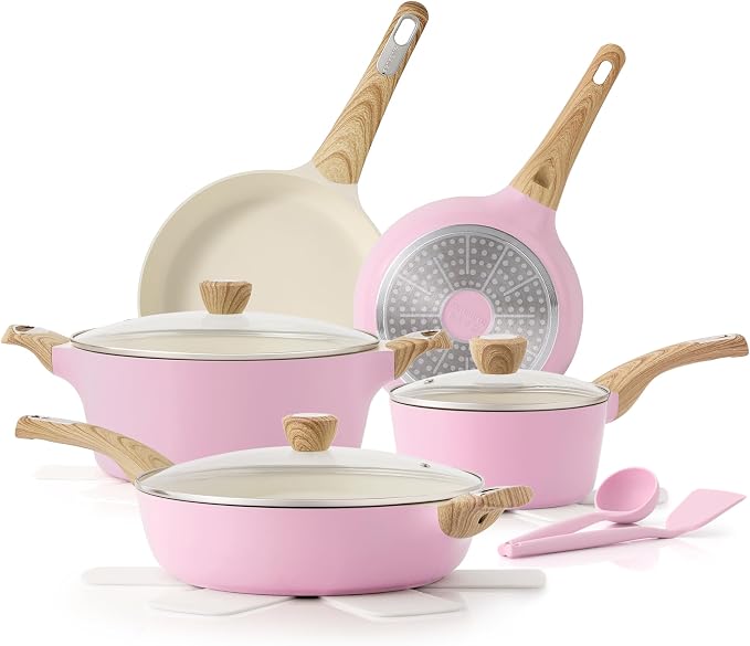 SENSARTE Ceramic Pots and Pans Set Nonstick, Kitchen Cookware Sets, 14-Piece Induction Cookware, Non-toxic Healthy Non Stick Cooking Set, with Frying Pans Set, PFAS PTFE PFOA PFOS Free