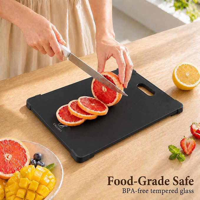 12x8 Black Tempered Glass Small Cutting Board for Kitchen Countertop | Non-Slip Corner Guards, Shatter-Resistant, Heat Resistant Non-Toxic Board
