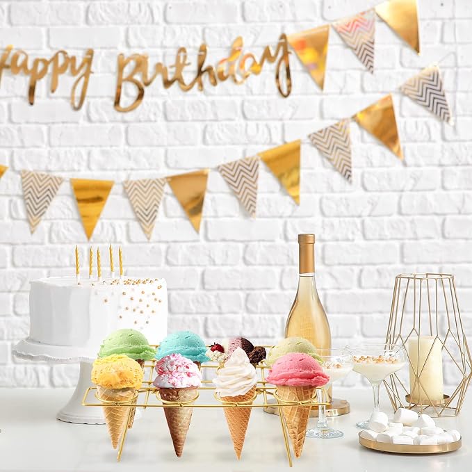 Patelai 2 Pack Ice Cream Cone Baking Racks 12-cavity Cupcake Cone Holders Cupcakes Display Stands Cooling Racks for Home Kitchen Baking Cooking Ice Cream Tools Supplies(Gold)